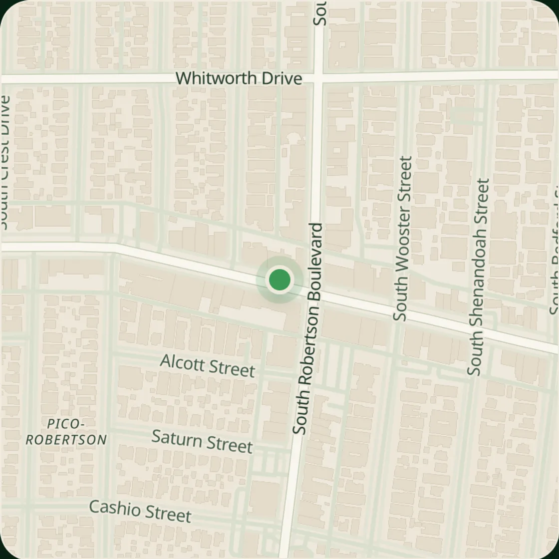 Street map of W Pico Blvd in Los Angeles with Lenny's Casita marked at 8823 W Pico Blvd