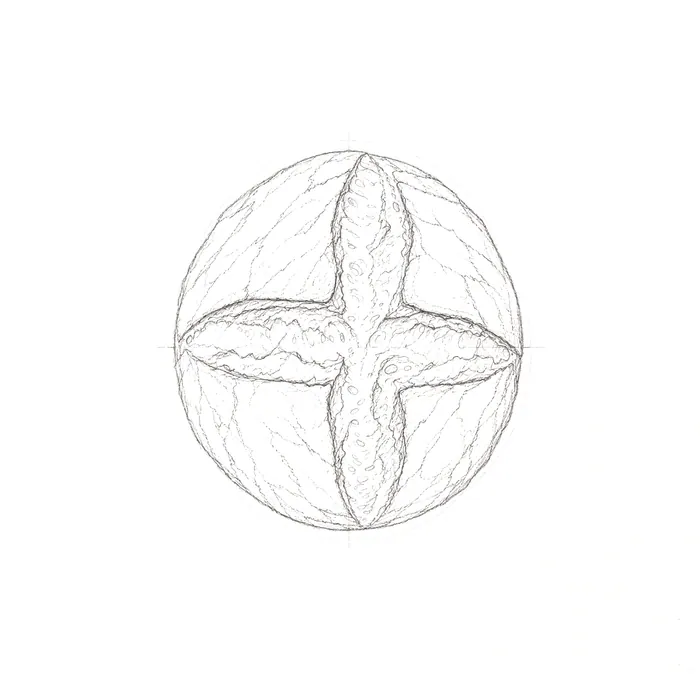 Pencil outline of a round scored loaf.
